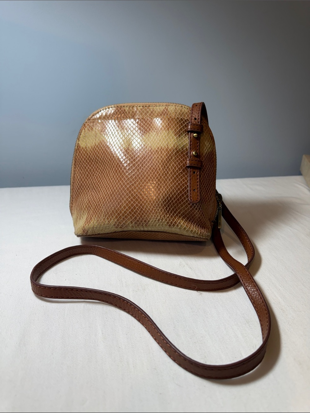HOBO Tan/Brown Snake-Texture Crossbody Bag